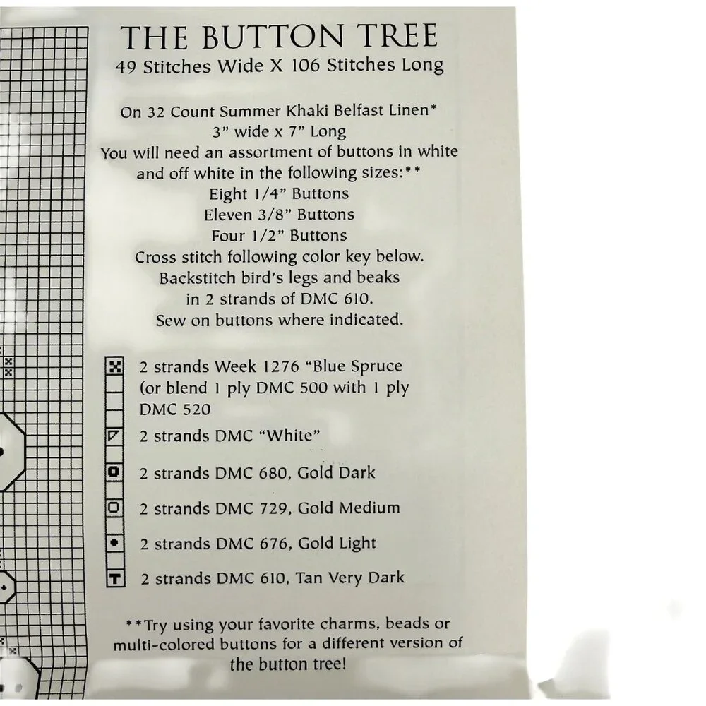The Drawn Thread The Button Tree Counted Cross Stitch Pattern Charted Needlework